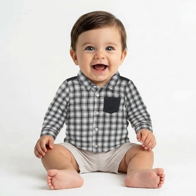 Chemise bébé - Très bon état gris <span itemprop=