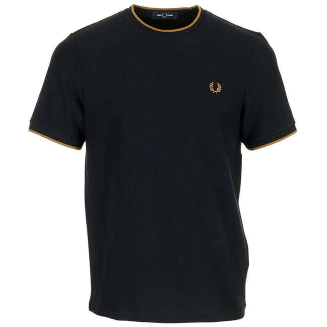 T-shirt TRIM DETAIL CREPE PIQUE black <span itemprop=