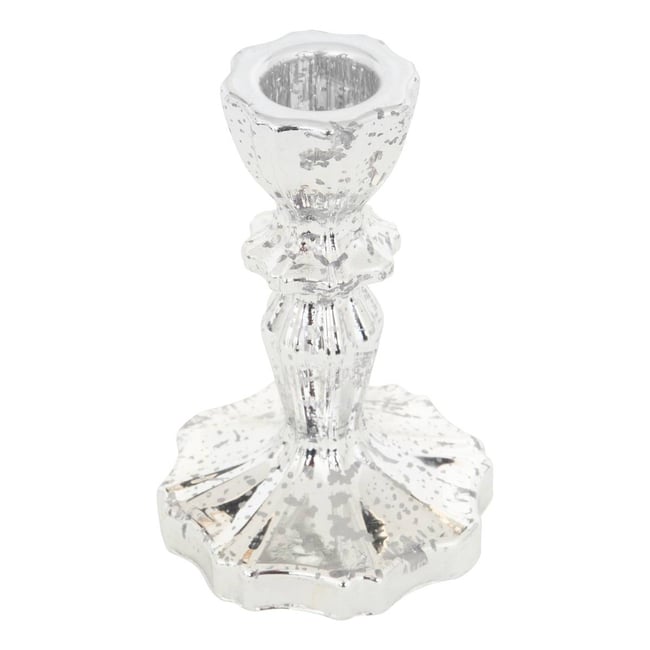 Bougeoir de Noël en verre argenté H. 11 cm Couleur argent <span itemprop=