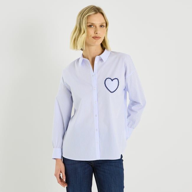 Chemise brodée à rayures bleu <span itemprop=