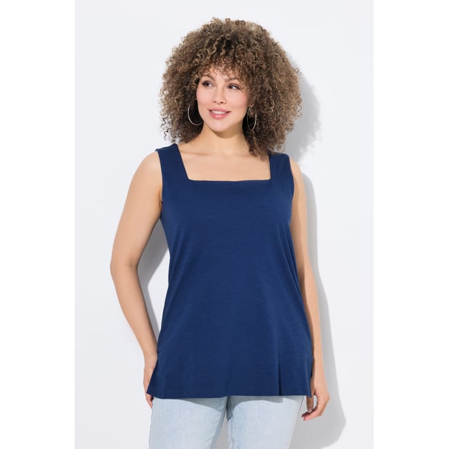 Débardeur coupe Slim Fit, décolleté carré bleu foncé <span itemprop=