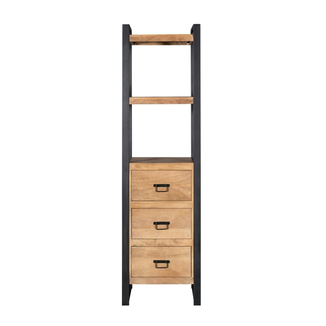 Colonne de salon bois clair métal noir 3 tiroirs MILORA Couleur bois naturel <span itemprop=