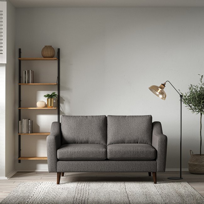 Rosa Curve Soft Woven 2 Seater Sofa with Dark Wood Legs - SO'HOME