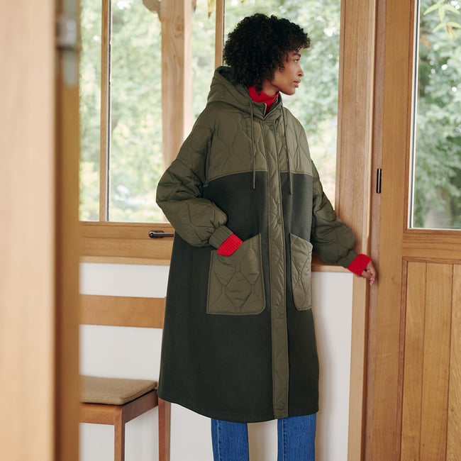 Dual Fabric Parka with Detachable Hood, khaki green, LA REDOUTE COLLECTIONS