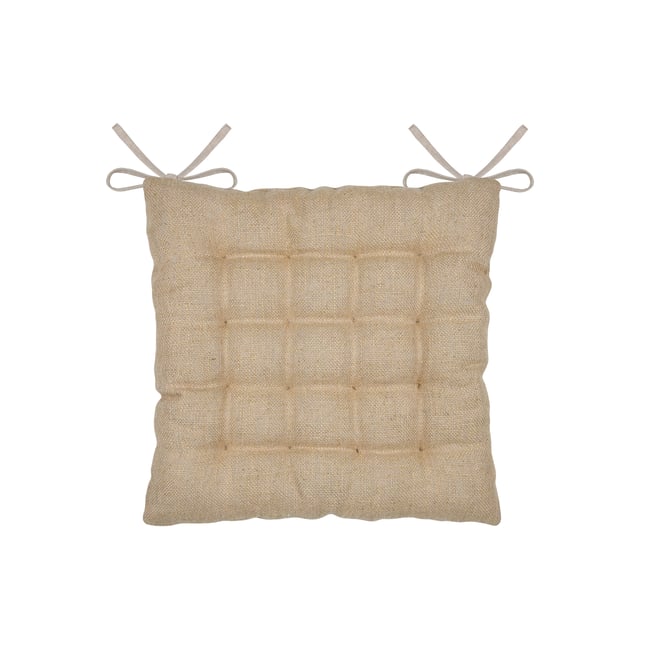 Galette de chaise carrée capitonnée à 16 points avec liens d’attache naturel <span itemprop=