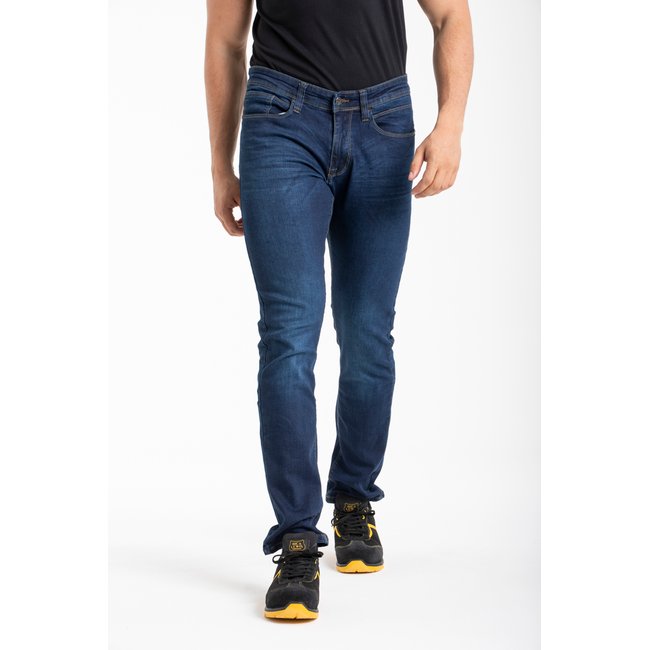 Jeans de travail coupe droite ajustée denim brossé stretch WORK0 bleu <span itemprop=