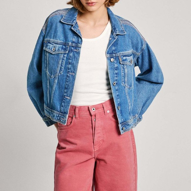 Veste En Denim À Coupe Décontractée jean <span itemprop=