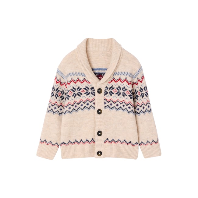 Gilet col châle écru chiné <span itemprop=