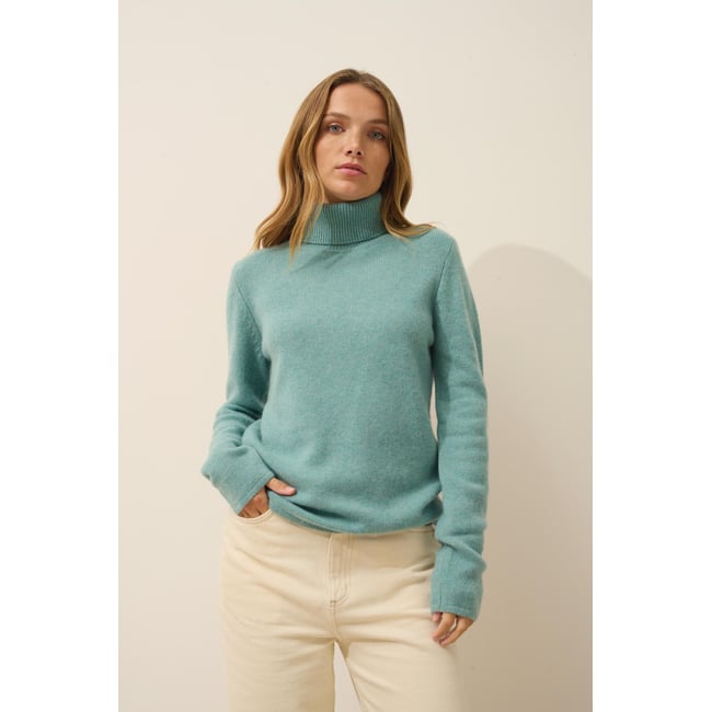 Pull Col Roulé 4 Fils Vert Chiné June vert <span itemprop=