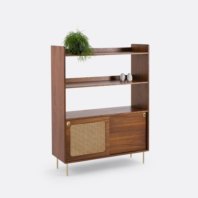 Regal Redpop, Nussbaumfurnier und Rattan nussholz <span itemprop=