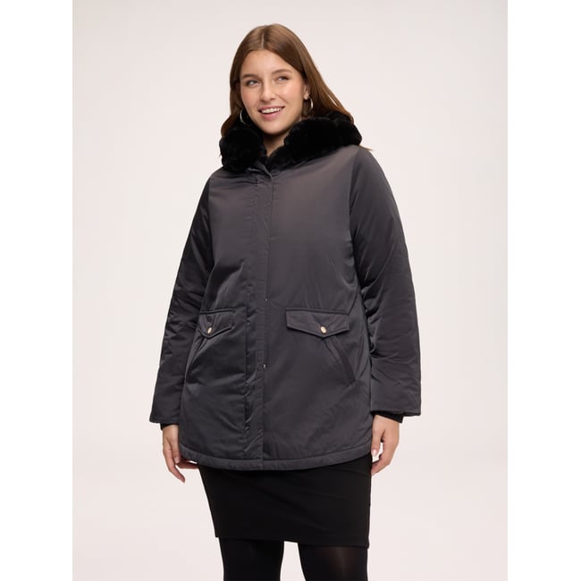 Doudoune lisse à capuche noir <span itemprop=