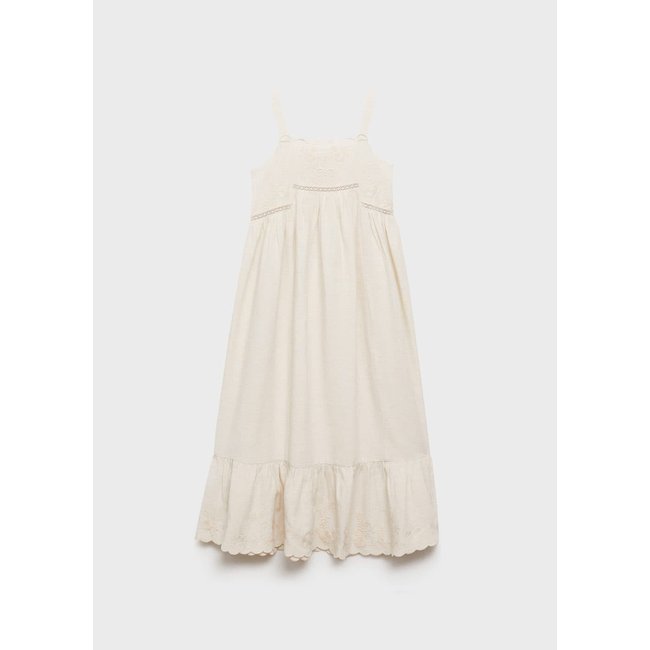 Robe brodée coton lin gris clair/pastel <span itemprop=