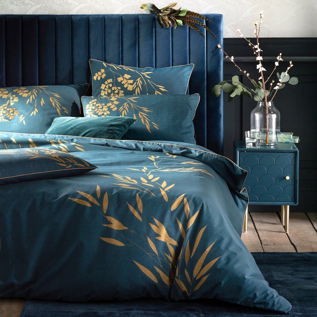 Housse de couette percale Izumi imprimé bleu <span itemprop=