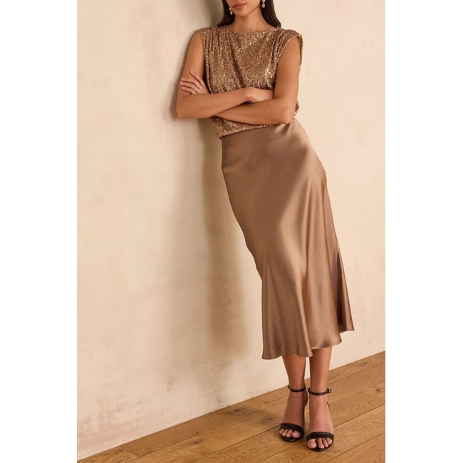 Maison 123 JUPE AMELIA J SATIN taupe foncé <span itemprop=