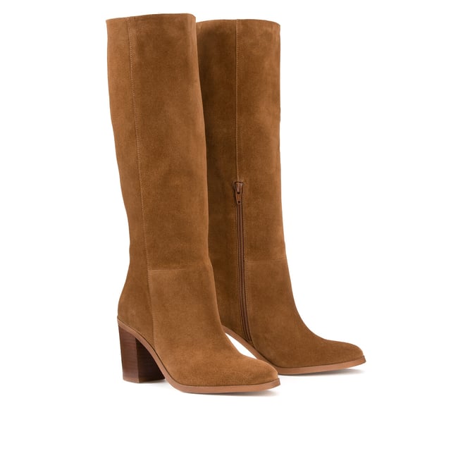 Bottes à talon, en cuir suédé, Signature FLORIE camel <span itemprop=