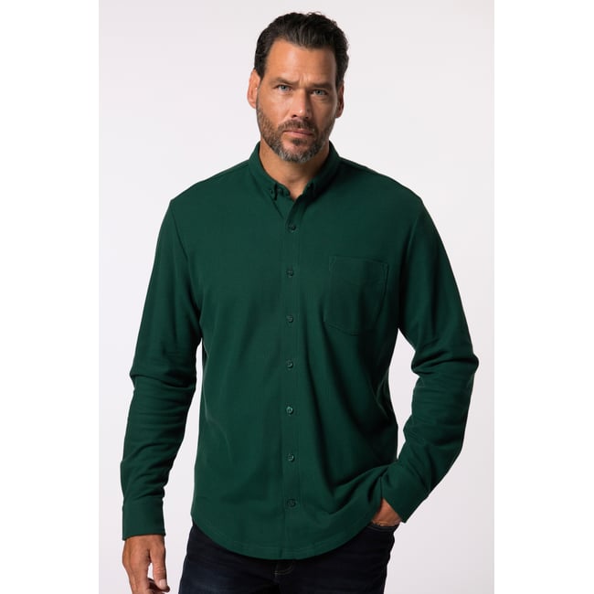 Chemise en piqué à carreaux. Manches longues vert foncé <span itemprop=