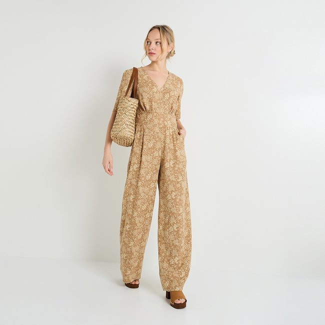 Combinaison manches courtes beige sable <span itemprop=