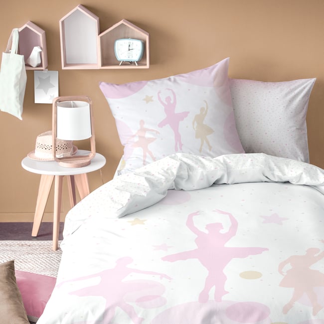 Parure de lit imprimée 100% Coton, OPERA blanc, rose <span itemprop=