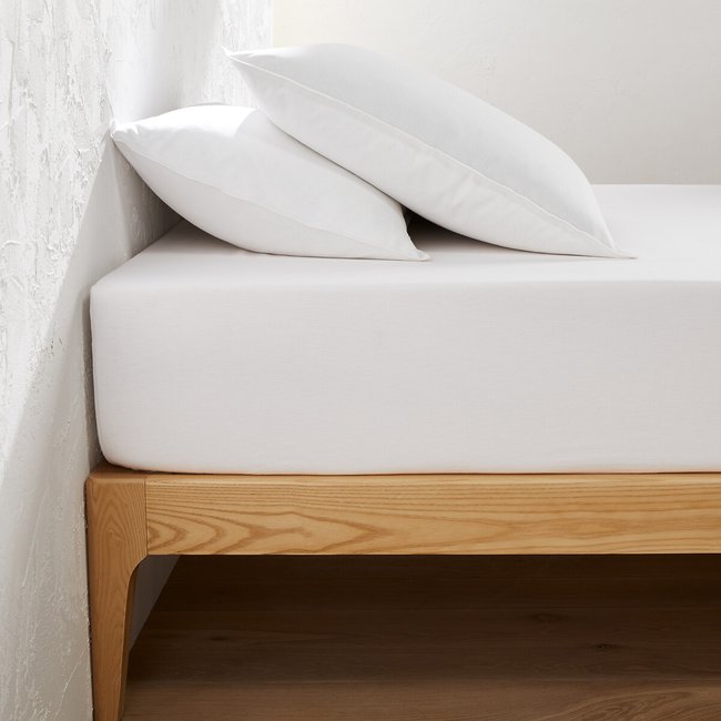 Drap-housse, flanelle coton bonnet 30 cm, Clara blanc <span itemprop=