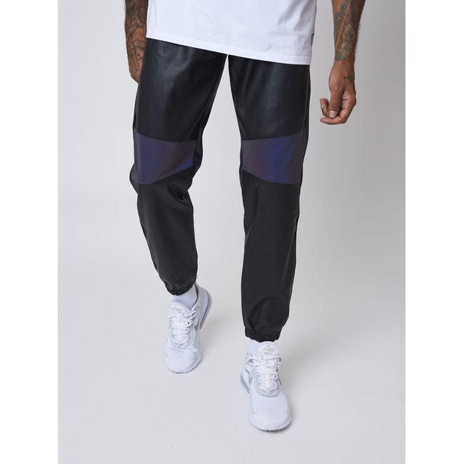 Bas de jogging simili cuir avec empiècement réfléchissant noir <span itemprop=