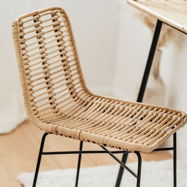Chaise junior rotin et métal - JAVA Couleur naturel et noir <span itemprop=