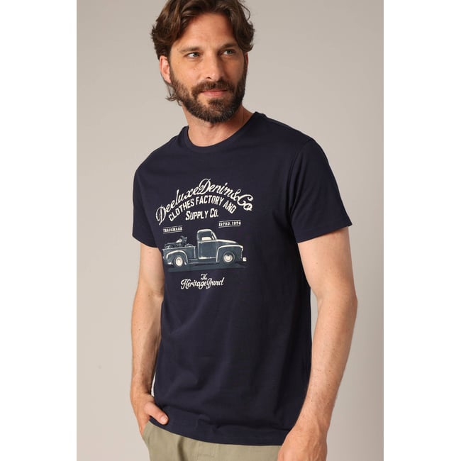 T-shirt imprimé camion rétro, coupe droite et 100% coton. TRUCK night blue <span itemprop=