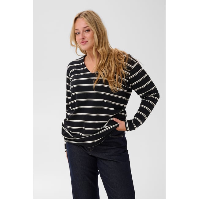 T-shirt à manches longues noir blanc black/white stripe <span itemprop=
