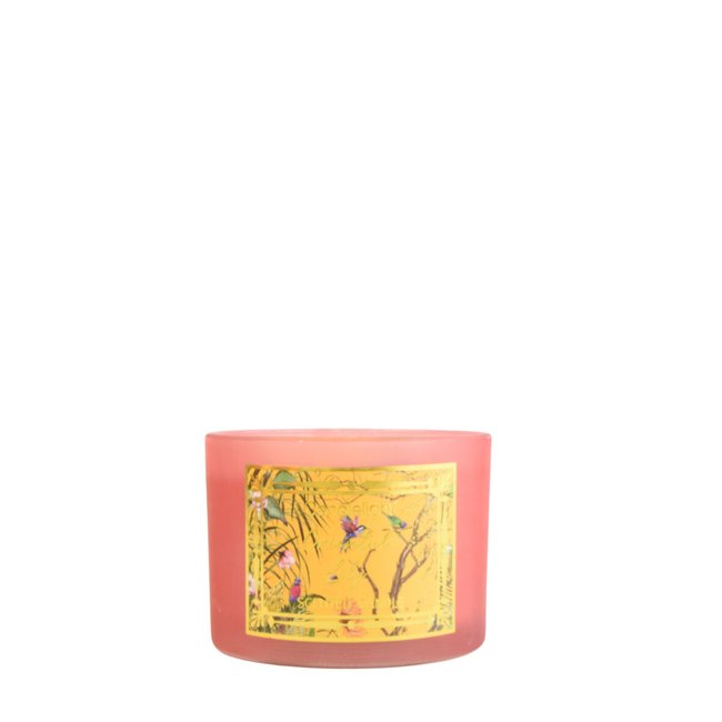 Chinoiserie Oriental Lily Two Wick Wax Filled Candle Pot, pink, SO'HOME