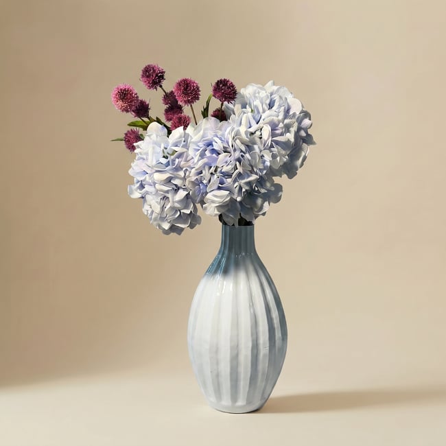 Bouquet de 5 tiges d'hortensia artificiel H62 Couleur bleu <span itemprop=