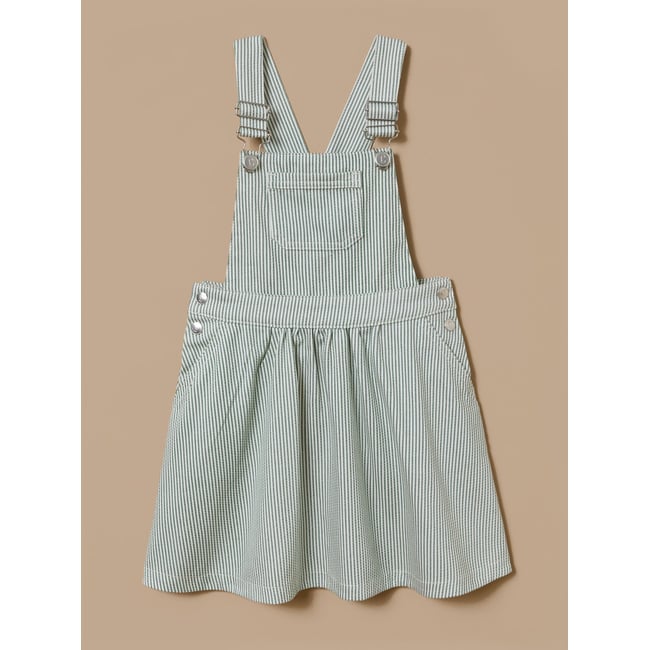 Robe salopette denim rayée rayure verte <span itemprop=