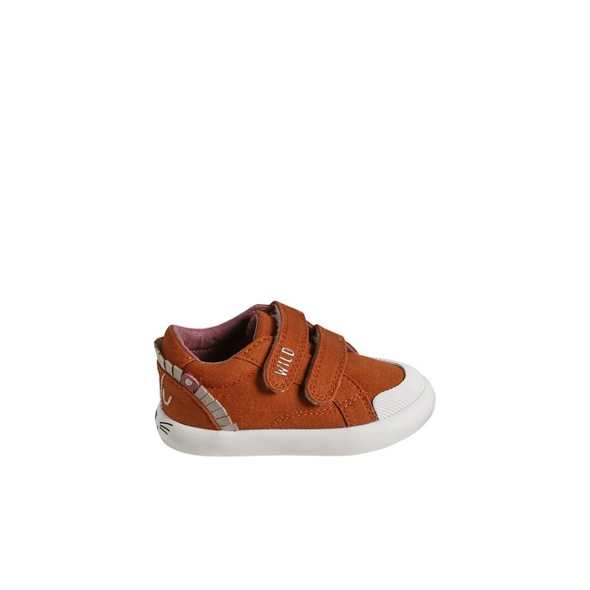 Baskets scratchées  en toile brun <span itemprop=