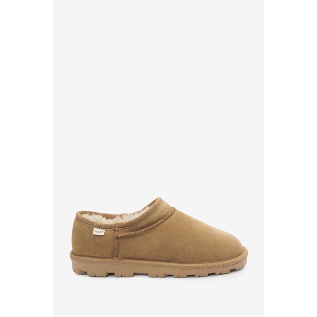 Chaussons en daim à enfiler doublure chaud marron <span itemprop=