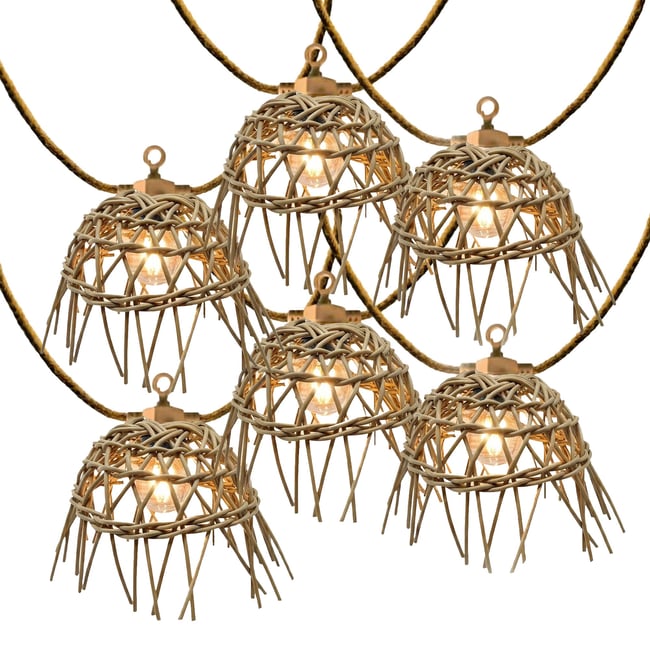 Guirlande lumineuse solaire et sur secteur raccordable en corde 20 ampoules transparentes LED blanc chaud dimmable MINI HAWAI LIGHT HYBRID 13m Couleur marron <span itemprop=