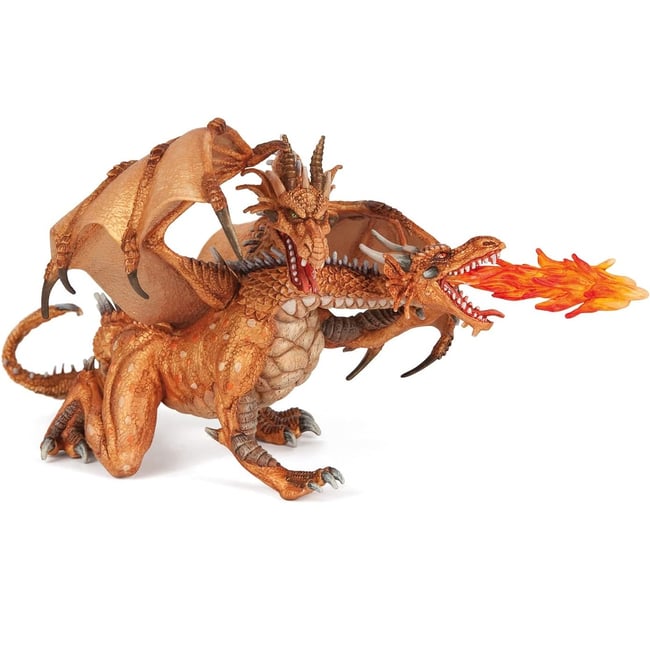 Figurine Dragon à deux têtes or marron <span itemprop=