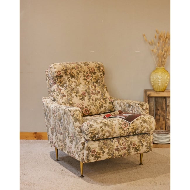Fauteuil campagne en tissu Ernest N°1599 - Bon état Couleur blanc <span itemprop=