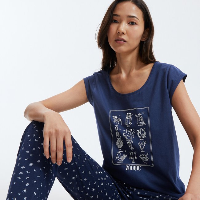 Pijama em algodão, estampado astral estampado constelações <span itemprop=