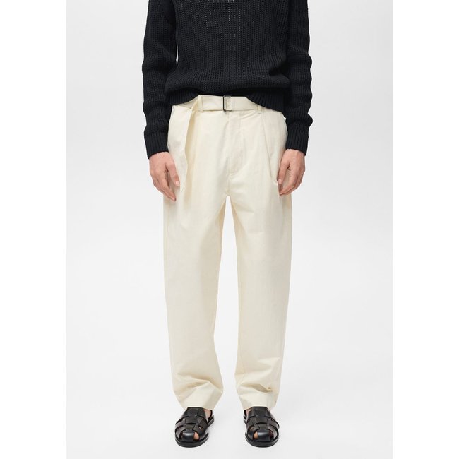 Pantalon ceinture relaxed-fit écru <span itemprop=