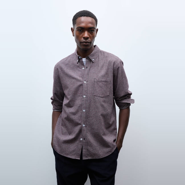 Chemise en flanelle pied de puce en coton BIO GOTS gris moyen <span itemprop=