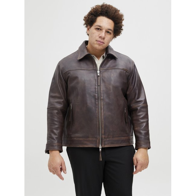 Veste en cuir Vestes Col italien Plus Poignets zippés chocolate brown <span itemprop=