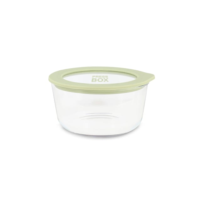 Boite hermétique ronde en verre 470ml, PRESSBOX céladon <span itemprop=