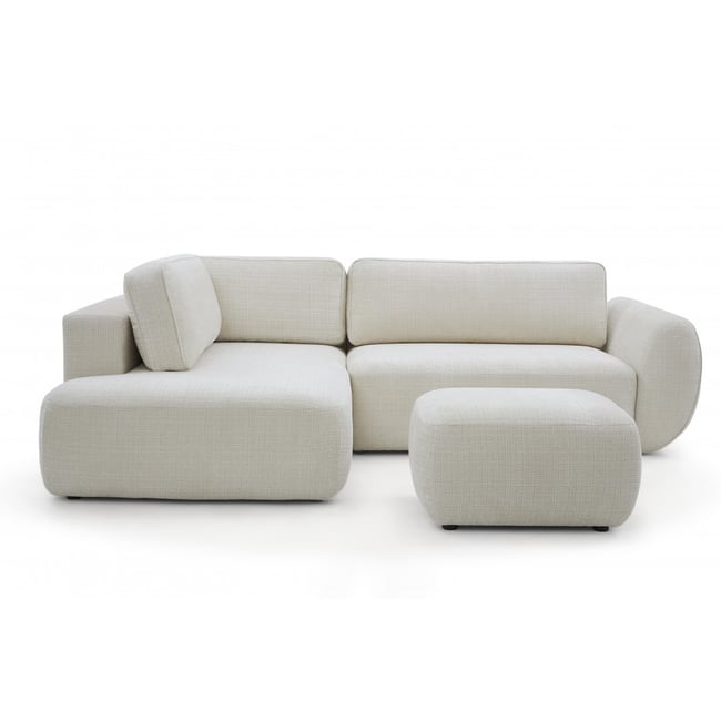 Canapé d'angle convertible 4 places en tissu texturé avec pouf, DENISE - BOBOCHIC
