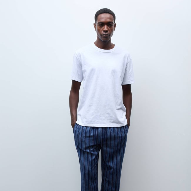 Pantalon en flanelle de coton marine <span itemprop=