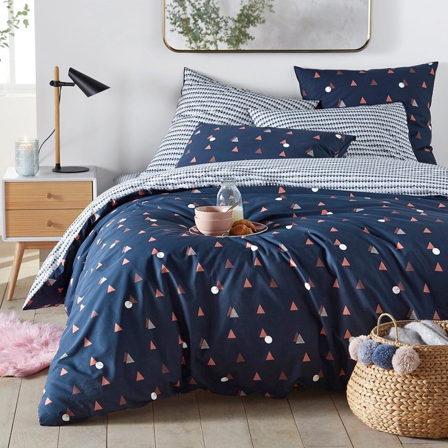 Housse de couette percale de coton, Digna imprimé bleu LA REDOUTE INTERIEURS