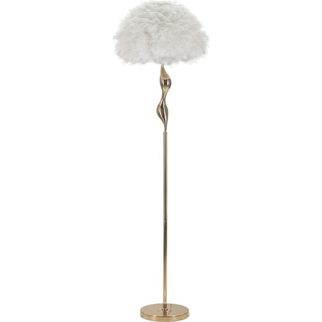 Lampadaire fer abat-jour plumes GLAM Couleur doré et blanc <span itemprop=