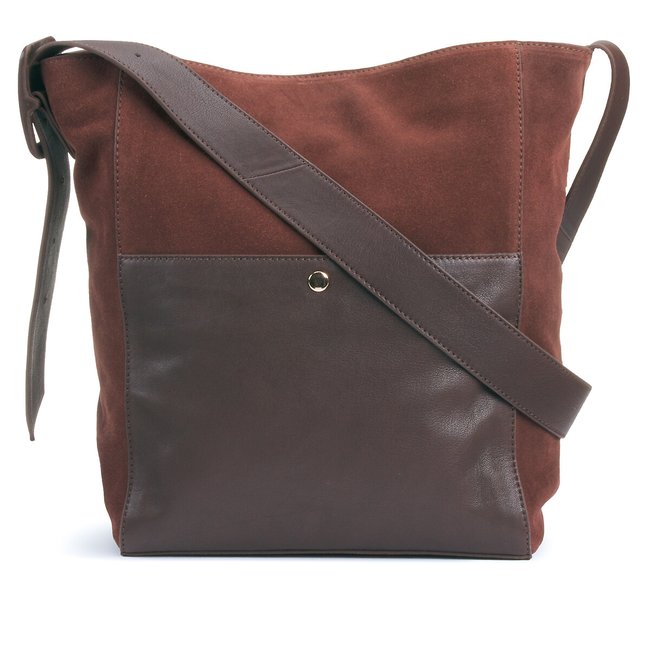 Bolso de piel suave, bandolera ajustable marrón oscuro <span itemprop=