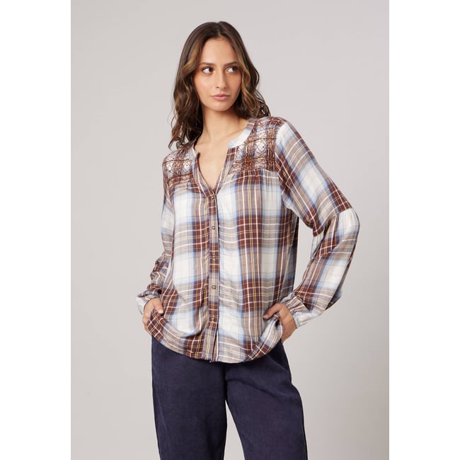 Blouse à carreaux femme IZELIA brown <span itemprop=
