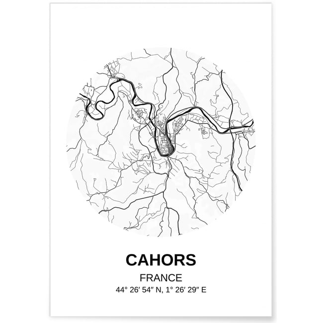 Affiche Carte Cahors Couleur blanc <span itemprop=