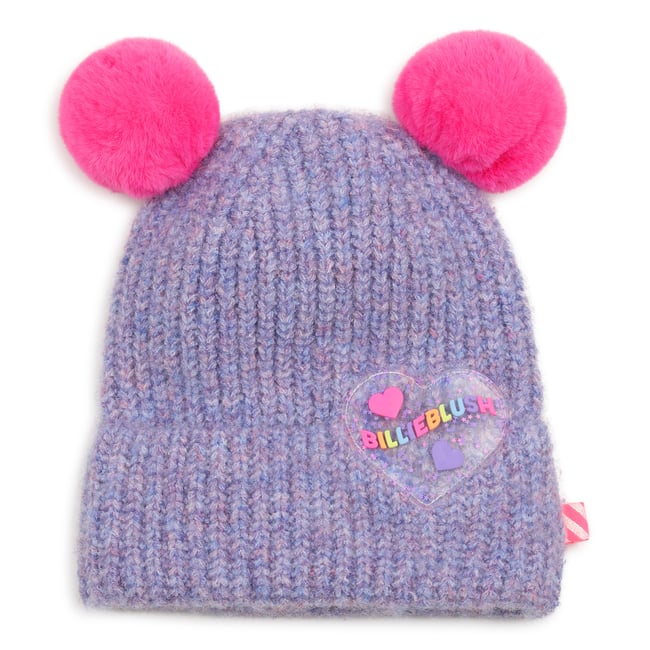 Bonnet à double pompons violet tulip <span itemprop=
