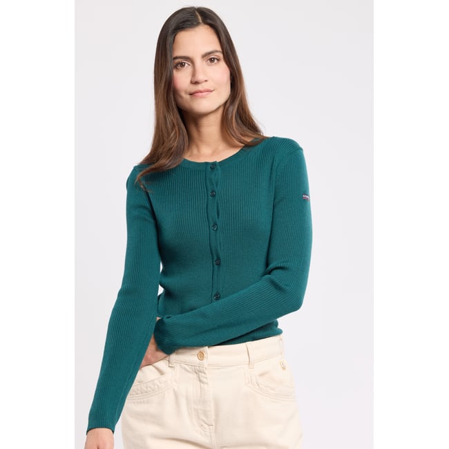 Cardigan boutonné en laine mérinos dark sea <span itemprop=