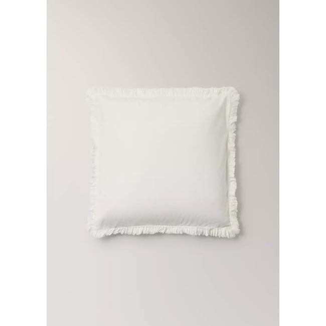 Deux taies d'oreiller en coton lavé, bordure en gaze effilochée 60x60 cm écru <span itemprop=